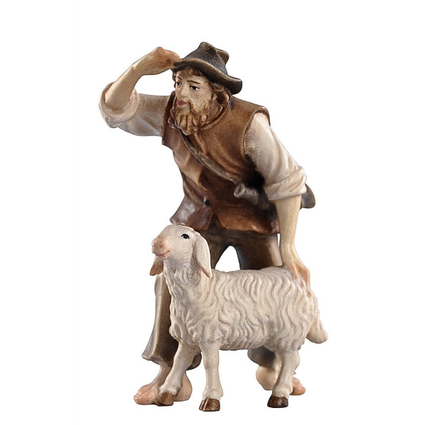 Kostner krippe_Hirte schauend mit Schaf_color