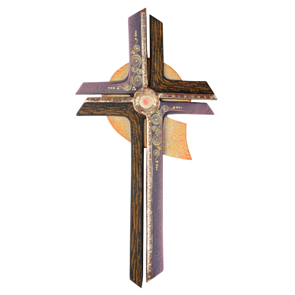 Contemplative cross artistically painted with genuine gold