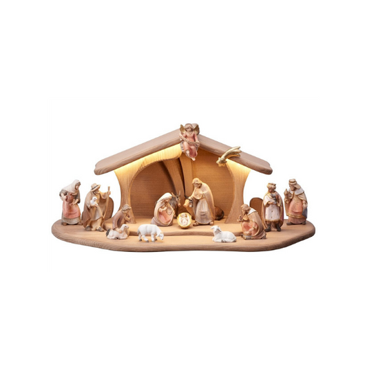 Pema Nativity set 17 pieces in stable Luce illuminated