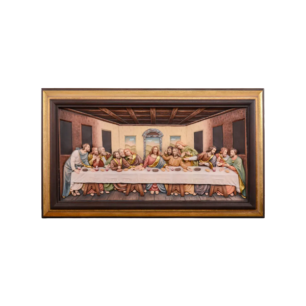 Wood-carved wall relief of the Last Supper