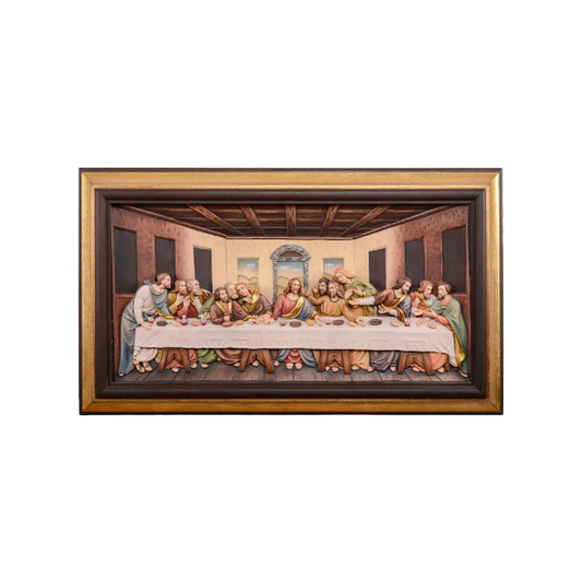 Wood-carved wall relief of the Last Supper