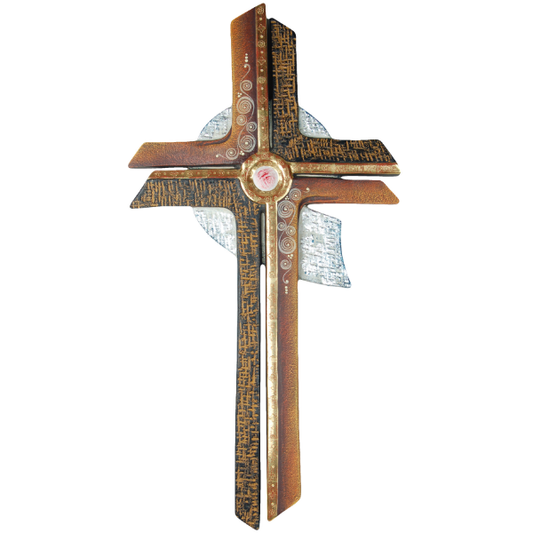 Contemplative cross artistically painted with genuine gold